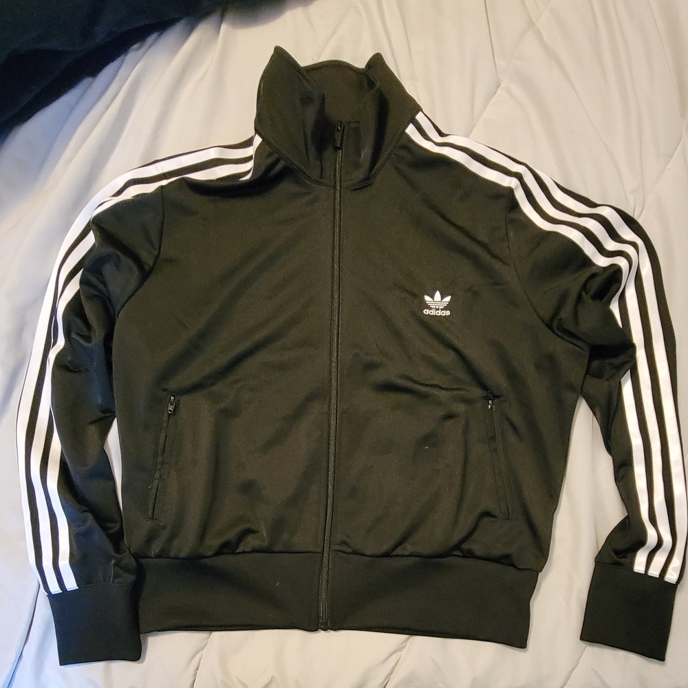 Adidas Classic Black Zip-Up with White Stripes